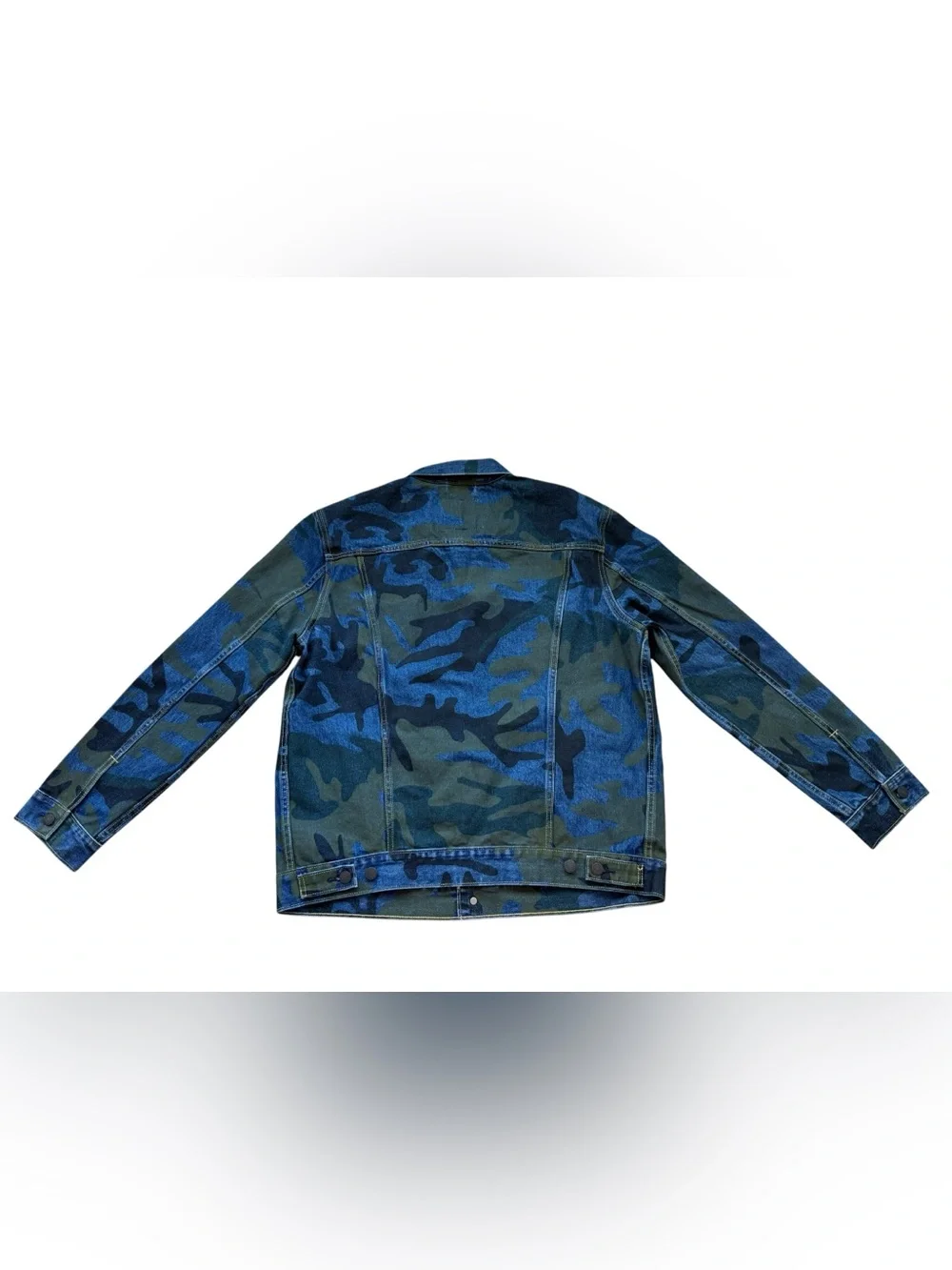 Levis Premium Camo Trucker Denim Jean Jacket Mens XL Blue Green Big E